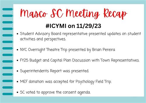 Masco SC Meeting Recap